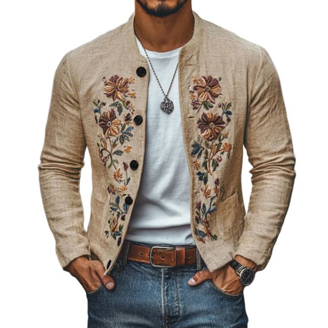 Men’s Casual Linen Embroidered Jacket