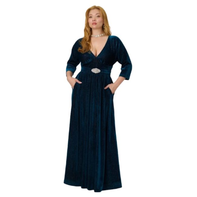 Teal Velvet Batwing Sleeve Maxi Dress