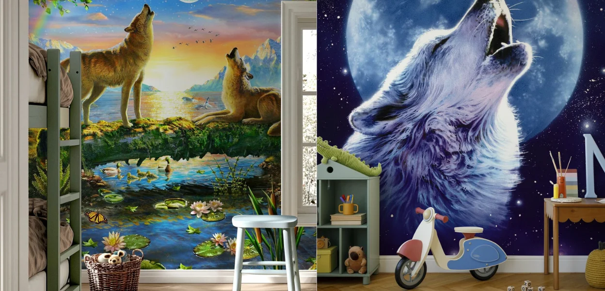 Wallpaper with Wolf Murals