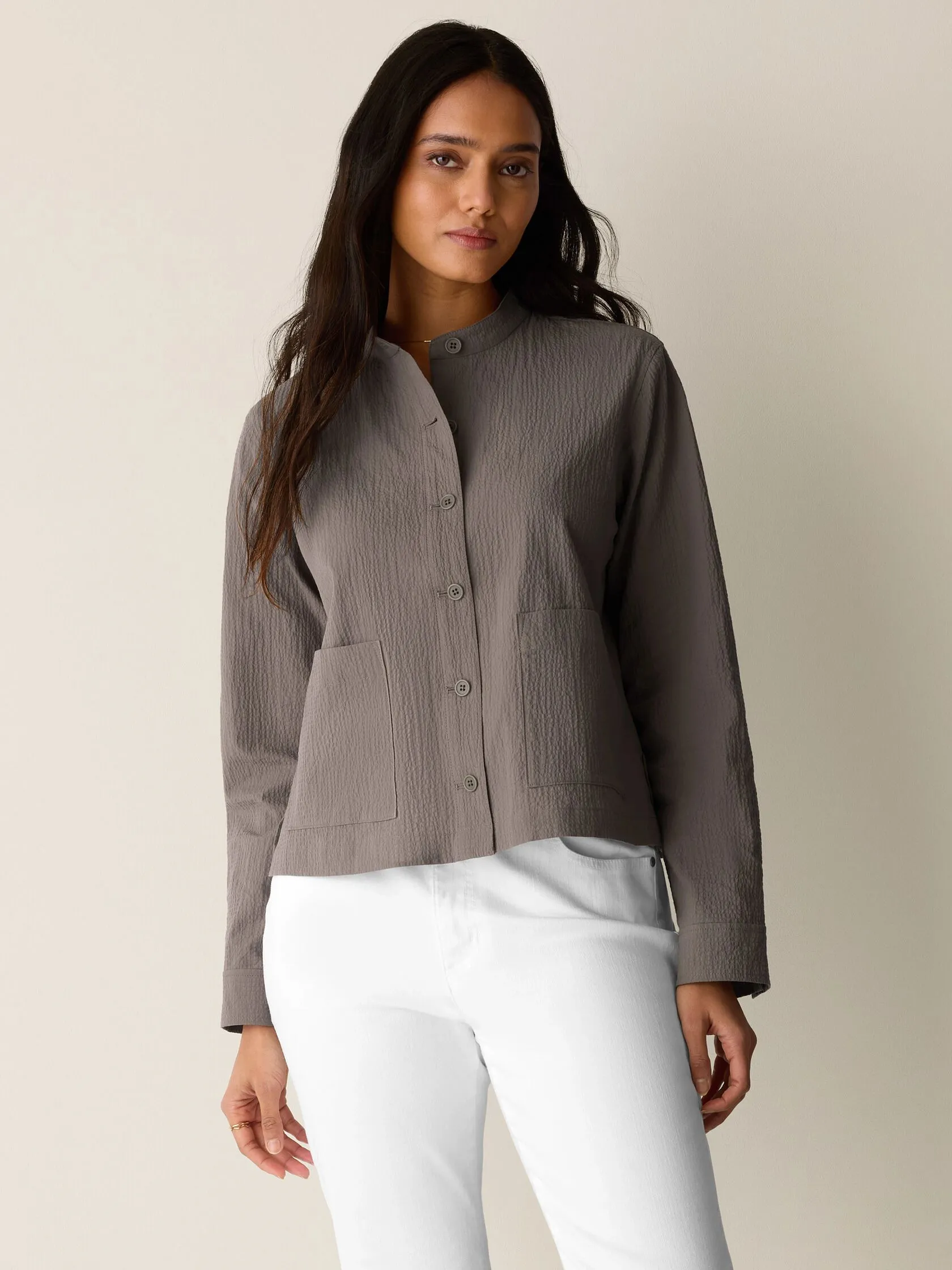 Eileen Fisher Organic Cotton Pucker Shirt Jacket
