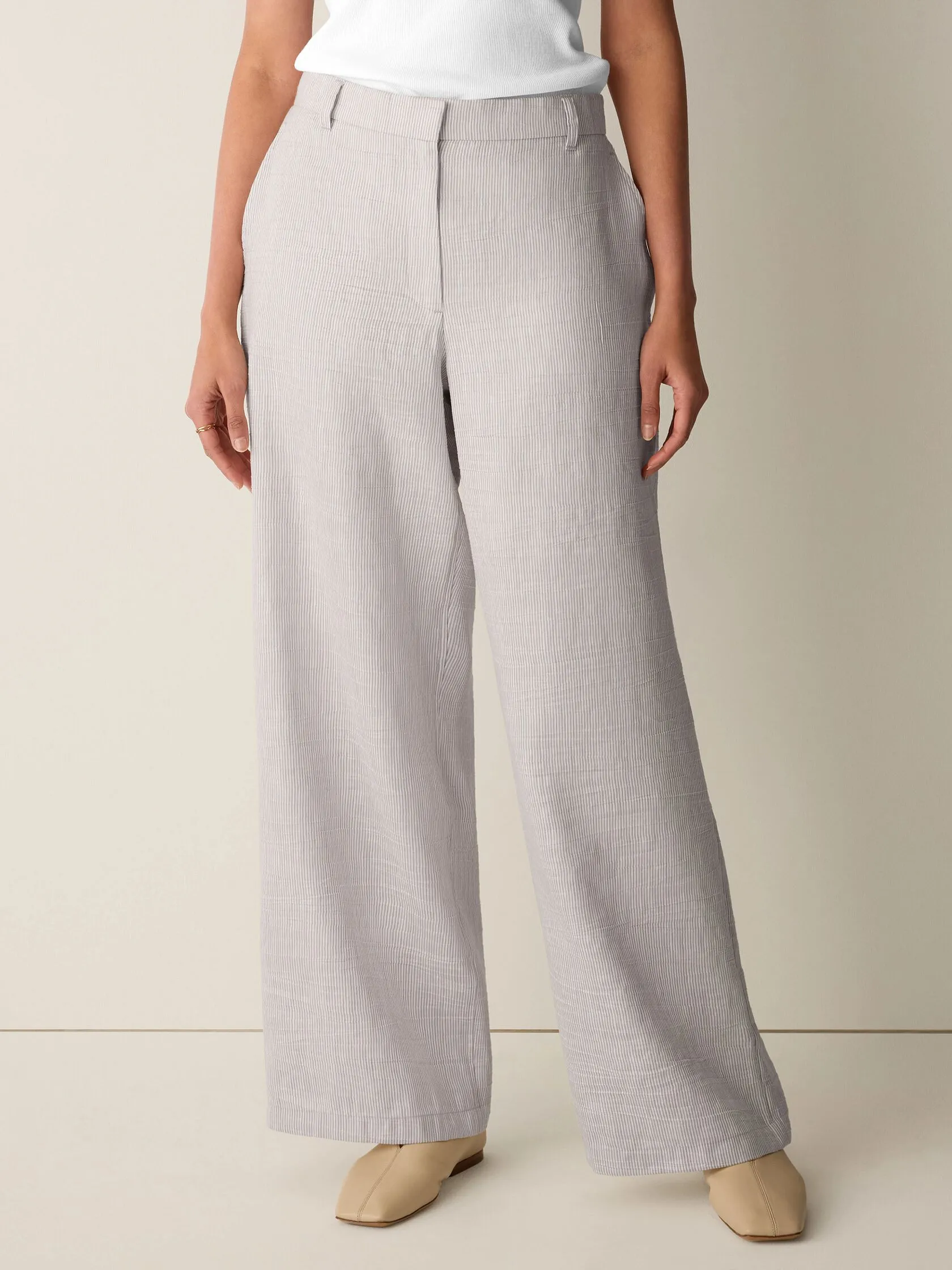 Eileen Fisher Striped Linen Sheen Full-Length Trouser Pant